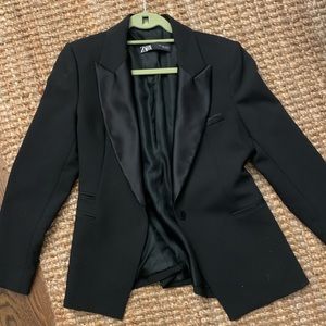 Zara Black Tuxedo Blazer with Satin Lapel